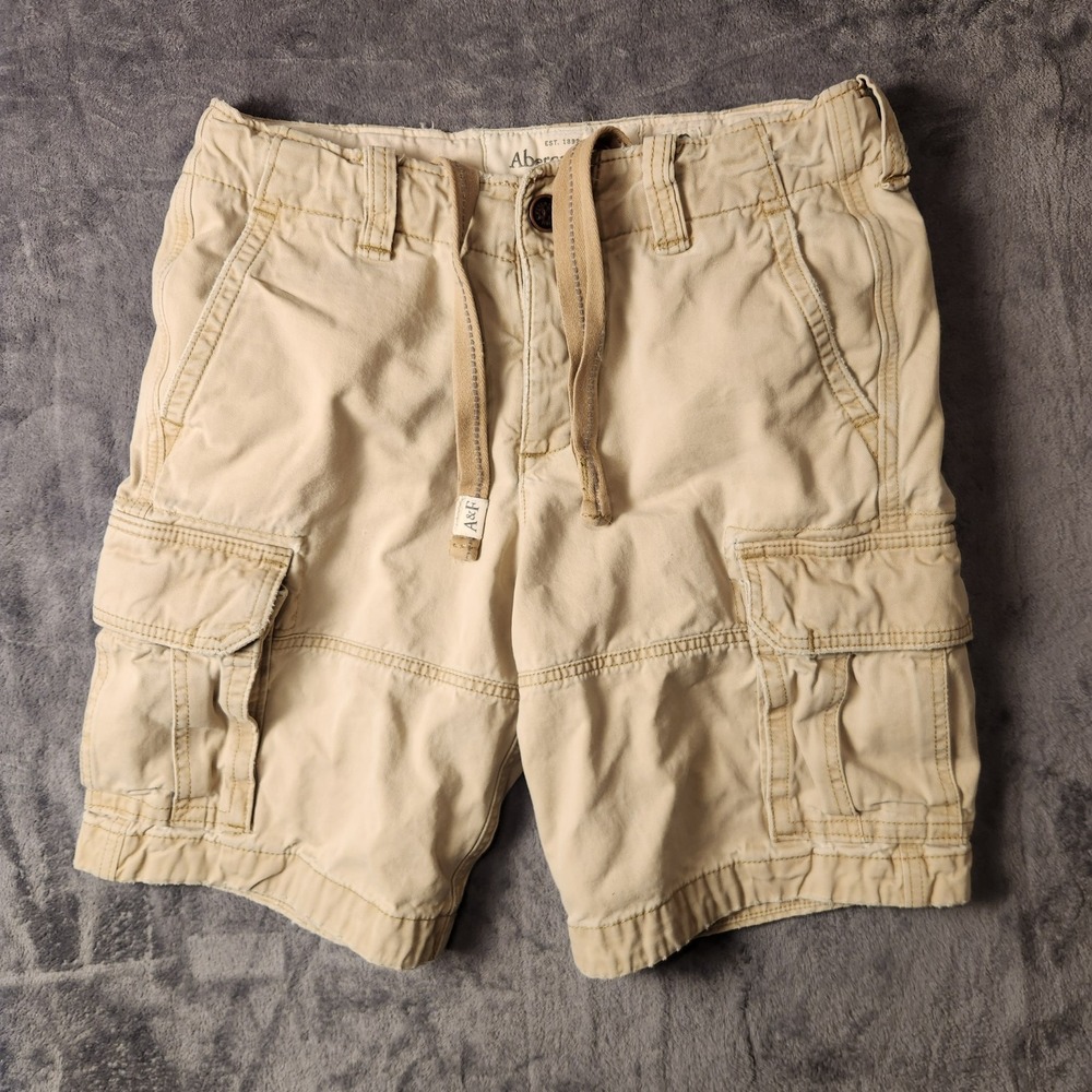 Abercrombie Fitch Cargo Shorts Mens 30 Tan Khaki Belted Heavyweight Y2K 2000s